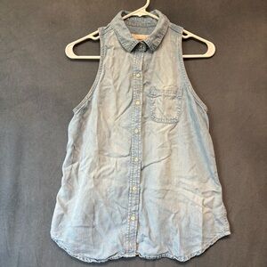 Mossimo Chambray Sleeveless Button Down Top Womens Small Denim Vest Y2K Festival